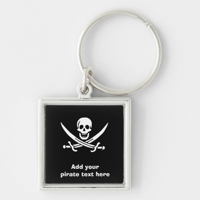Glad roger piratflagga fyrkantig silverfärgad nyckelring (Framsidan)