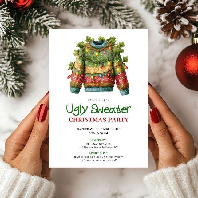 Glad Rolig Fjul Tröja Jul Inbjudan (Joyful Funny Ugly Sweater Christmas Invite)