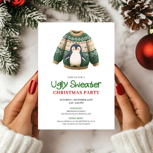Glad Rolig Ful Jultröja Jul Inbjudan (Joyful Funny Ugly Sweater Christmas Invite)