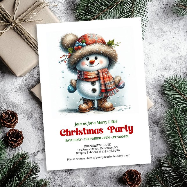 Glad rolig snöman inbjuder festlig fest digital inbjudningar (Joyful funny snowman invite festive party digital

)