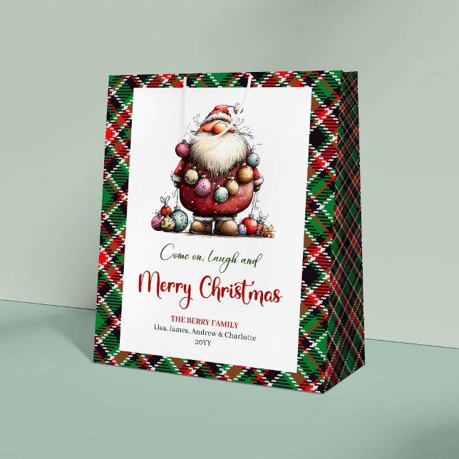 Glad Rolig Tomte Lekfull Röd Grön Presentpåse (Joyful Funny Santa Playful Red Green Gift Bag)