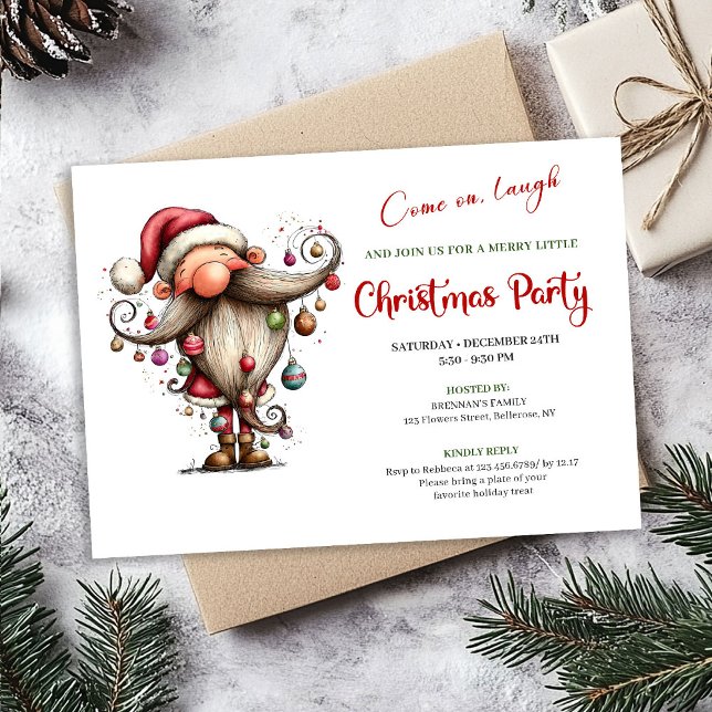 Glad Rolig Tomte Redigerbar Julfest Inbjudan (Merry Funny Santa Editable Christmas Party Invitation)