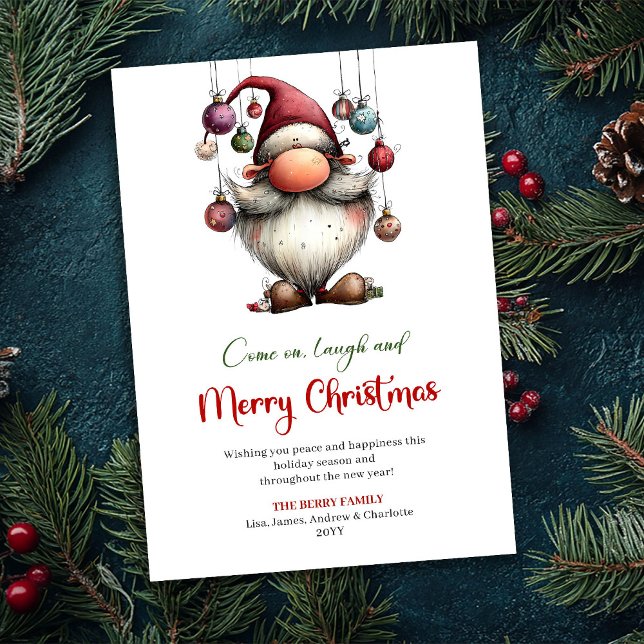 Glad rolig tomte vattenfärg julhälsning julkort (Merry Funny Santa Watercolor Christmas Greeting)
