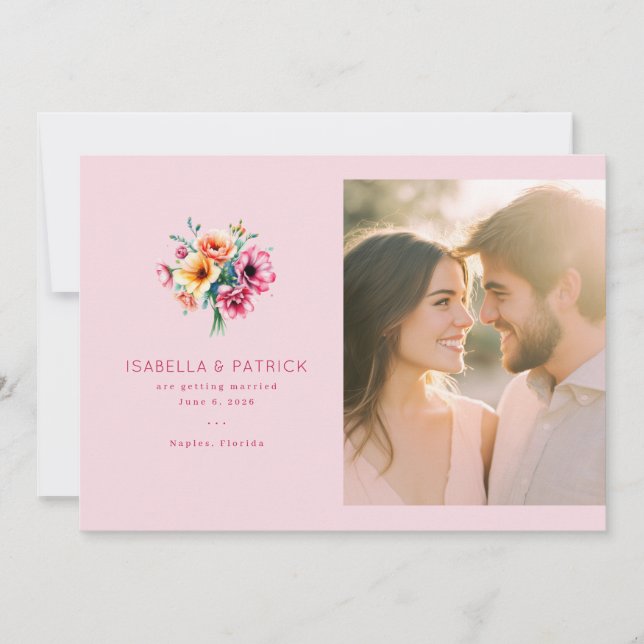 Glad Rosa Blommig Foto Spara Datumet (Framsida)