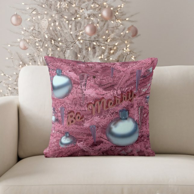 Glad rosa julgran Festiv kuddcover Kudde (Be Merry this holiday season with this pretty pink Christmas tree throw pillow!)