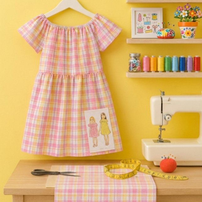 Glad rosa rutig vårhantverk  tyg (Sew pretty spring plaid dresses and home accents with  pink  plaid fabric. )