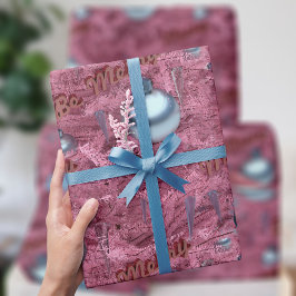 Glad Rosa Tall Träd Mönster Jul Holiday Presentpapper