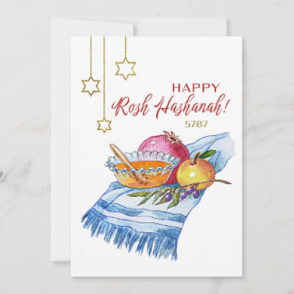 Glad Rosh Hashanah Akvarellkort Kort