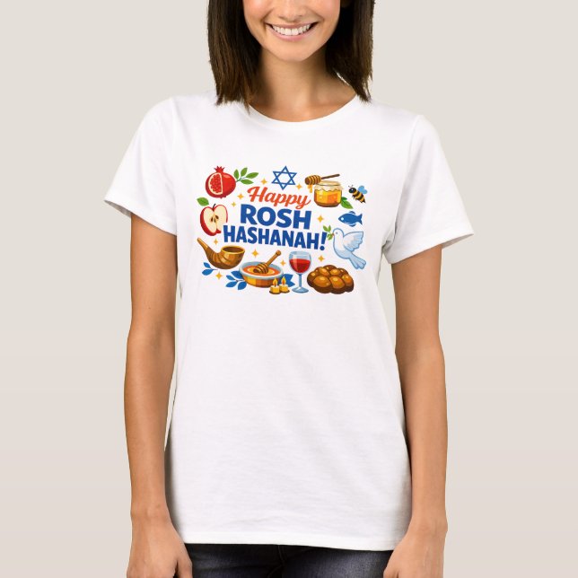 🍯 🍎🐟  Glad Rosh Hashanah-firande Tee (Framsida)