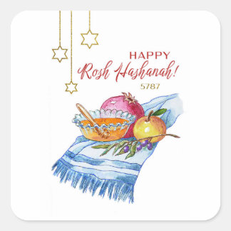 Glad Rosh Hashanah i akvarell Fyrkantigt Klistermärke