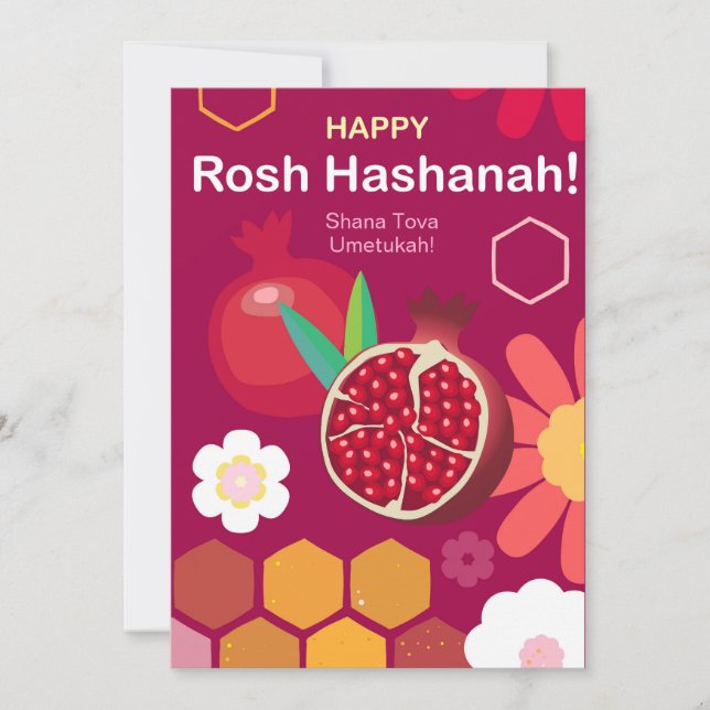 Glad Rosh Hashanah judisk nyår Blommönster Julkort (Framsida)