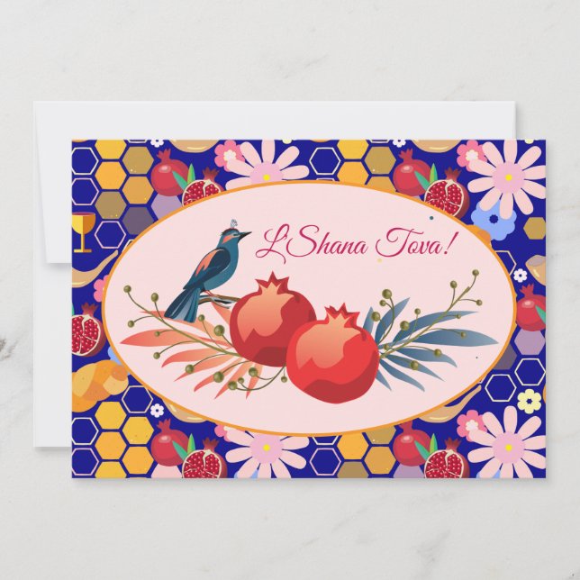 Glad Rosh Hashanah judisk nyår blomster mönster Julkort (Framsida)