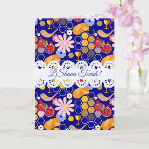 Glad Rosh Hashanah judisk nyår blomster mönster Kort