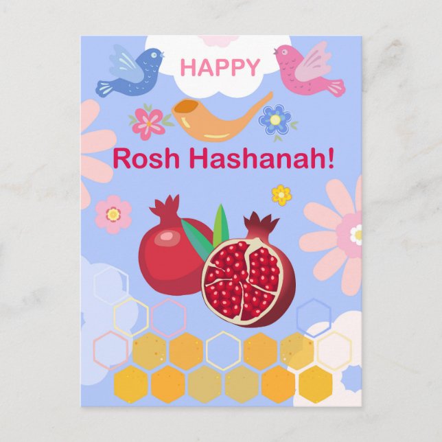 Glad Rosh Hashanah judisk nyår blomster mönster Vykort (Framsida)