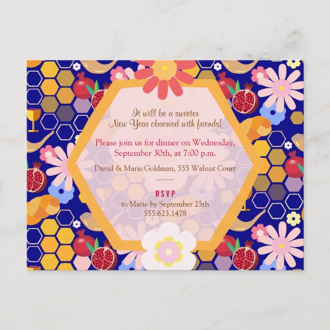 Glad Rosh Hashanah judisk nyår blomster mönster Vykort (Framsida)