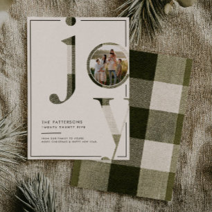 Glad Rustik Grön Karo Jul Familjefoto Julkort
