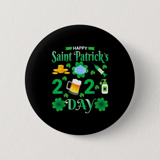 Glad Saint Patrick's Day 2024 Irländsk Shamrock-an Knapp (Framsida)