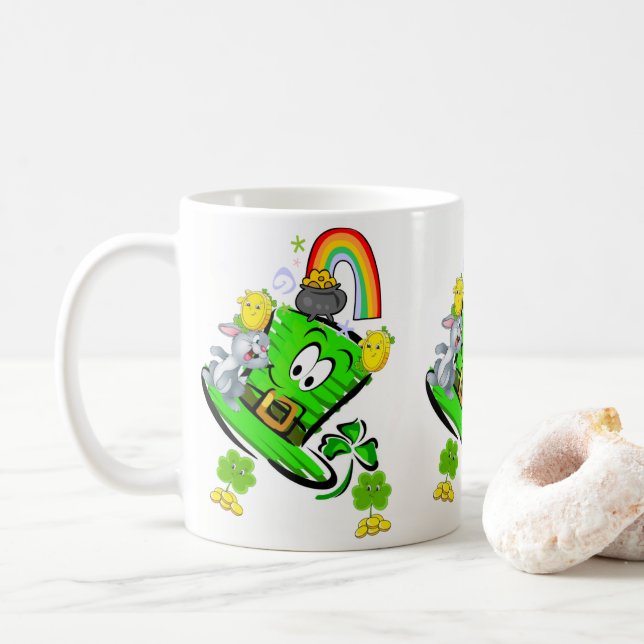 Glad Saint Patrick's Day Kanin Regnbåge Mugg  (Med munk)