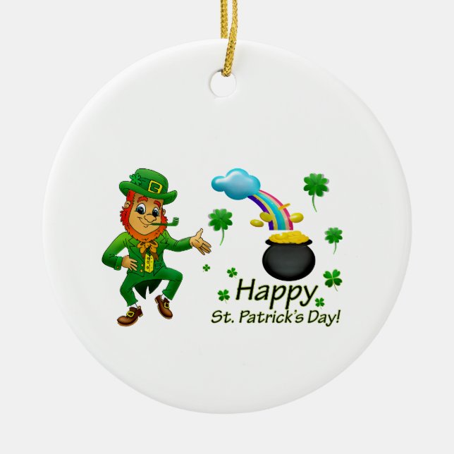 Glad Saint Patrick's Day Leprechaun Regnbåge  Julgransprydnad Keramik (Framsidan)
