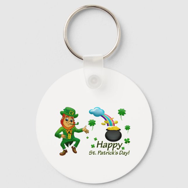 Glad Saint Patrick's Day Leprechaun Regnbåge Nyckelring (Framsida)