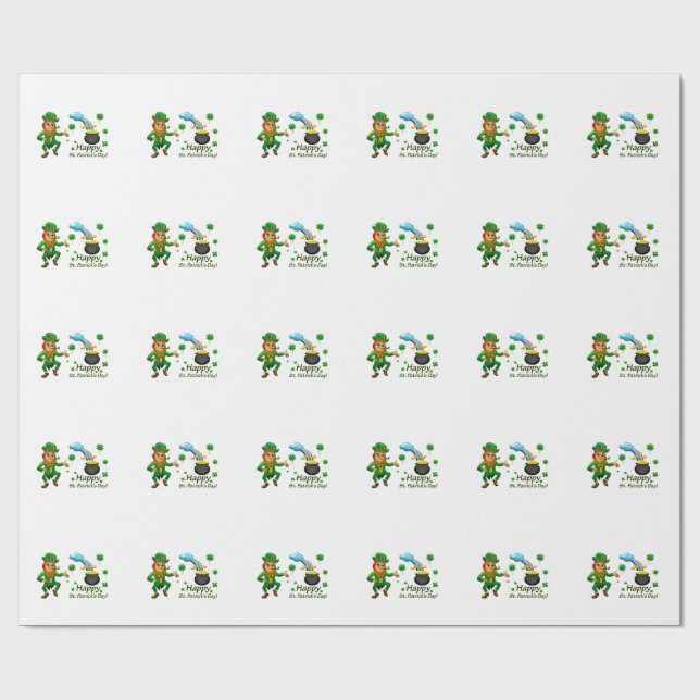 Glad Saint Patrick's Day Leprechaun Regnbåge Presentpapper (Platt)