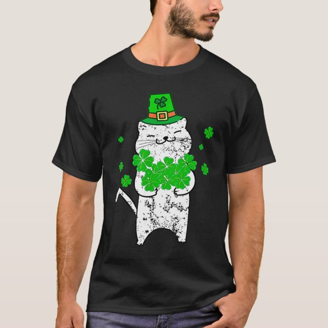 Glad Saint Patrick's Day Shamrock Katt  2 T Shirt (Framsida)