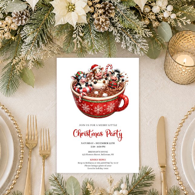 Glad Sällsam Jul Ko Julfest Inbjudan (Merry Quirky Cows Holiday Christmas Party Invitation Art

)