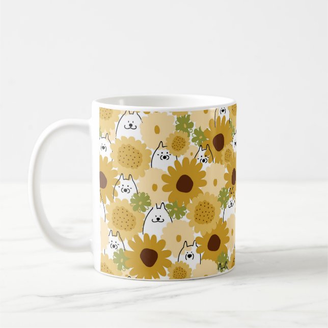 Glad samoyed hund i solros trädgård hund mamma kaffemugg (Vänster)