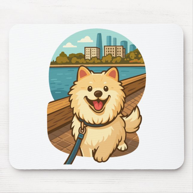 Glad Samoyed Promenad vid Stadens Strandpromenad Musmatta (Framsidan)
