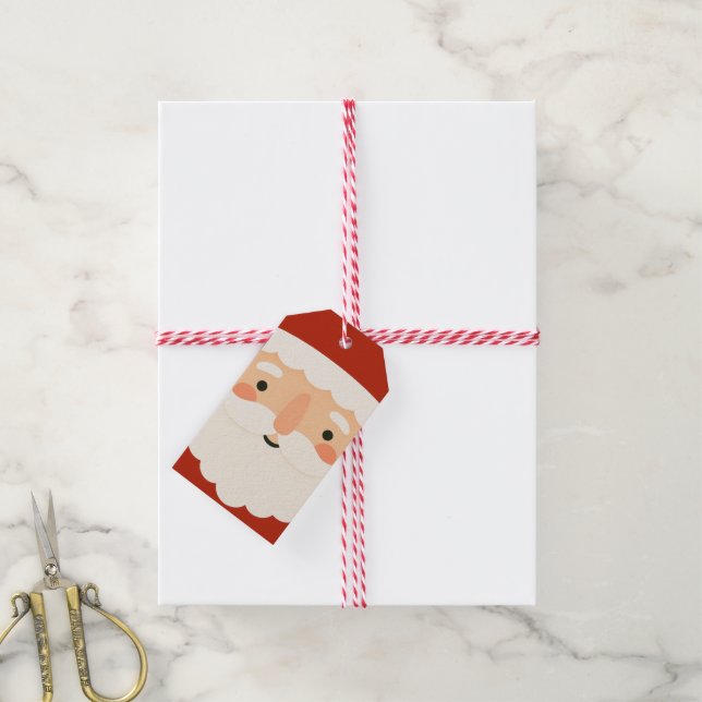 Glad Santa-ansikte Julklappsmärke Presentetikett (Med Snöre)