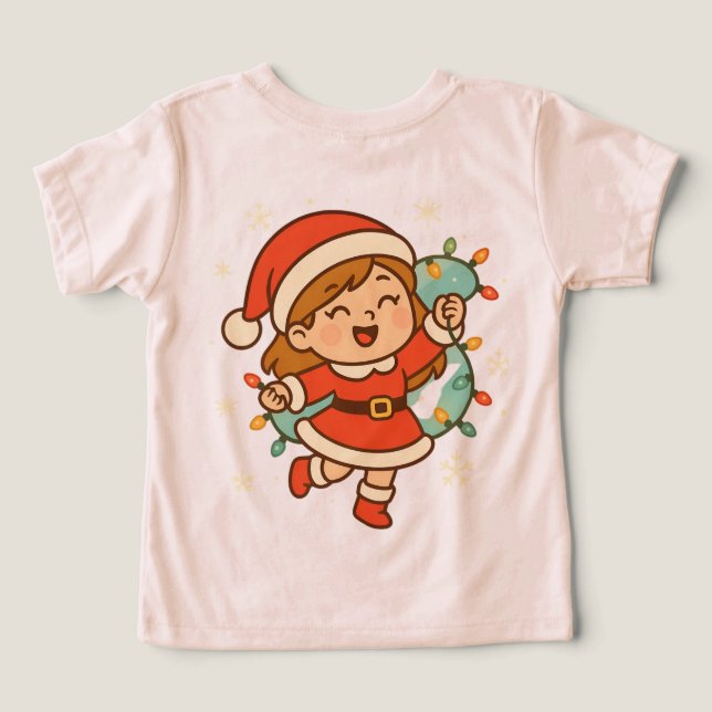 Glad Santa-flicka med julbelysning T Shirt (Design Baksida)