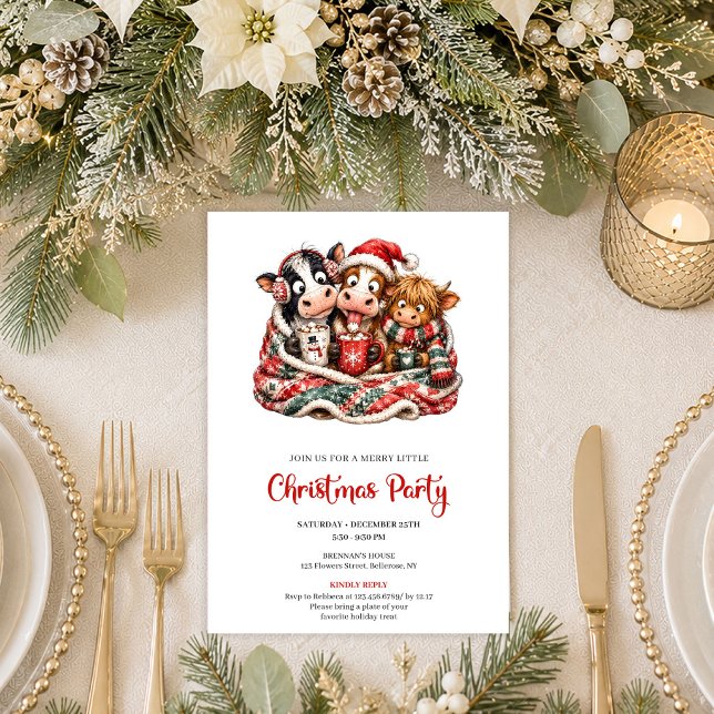 Glad Särpräglad Ko Minimalistisk Julfest   Inbjudningar (Joyful Quirky Cows Minimalist Christmas Party Invitation

)