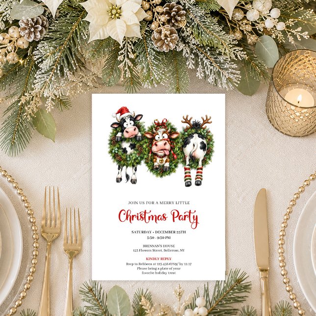 Glad Särpräglad Ko Minimalistisk Julfest   Inbjudningar (Joyful Quirky Cows Minimalist Christmas Party Invitation

)