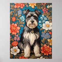 Glad Schnauzer William Morris Inspirerad Blomma Poster