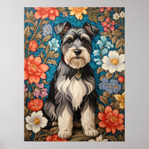 Glad Schnauzer William Morris Inspirerad Blomma Poster