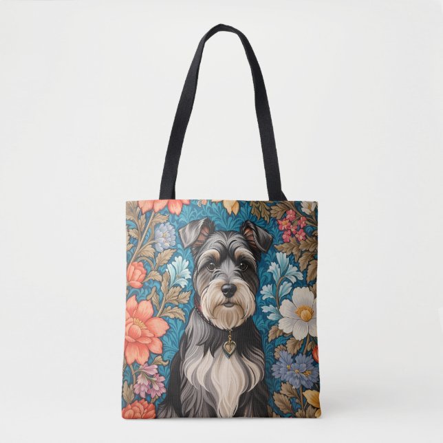 Glad Schnauzer William Morris Inspirerad Blomma Tygkasse (Framsida)