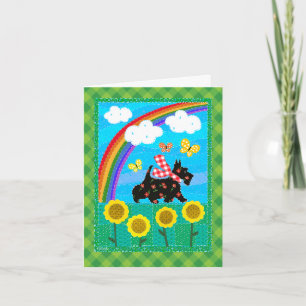 Glad Scottie-regnbågsquilt-design 4x6-kort Kort