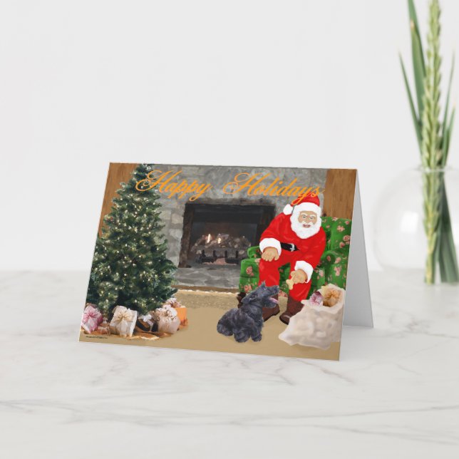 Glad Scottish Terrier & Tomte Helgkort (Framsida)