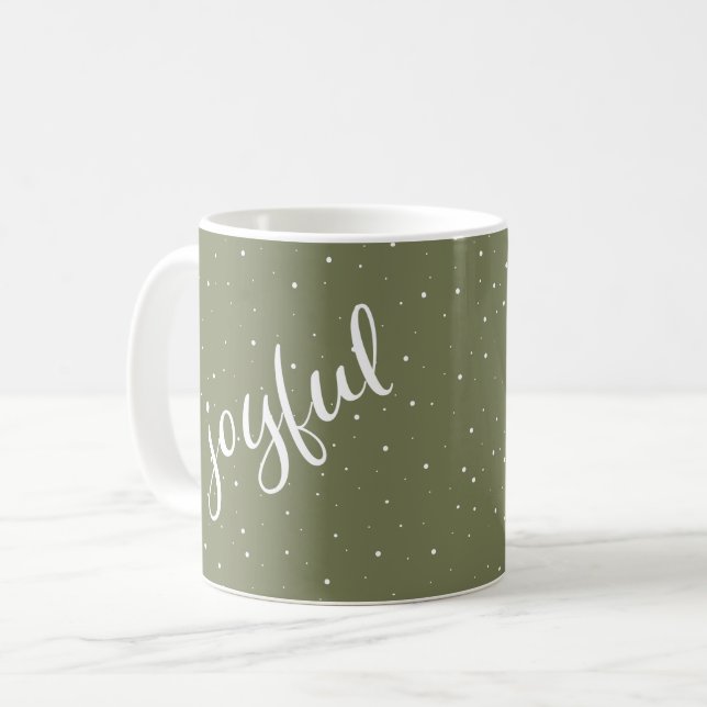 Glad script snöflinga Olivgrön Högtid Kaffemugg (Framsida vänster)