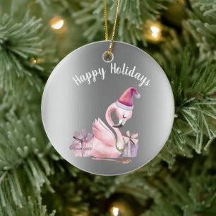 Glad semester jul Flamingo tropisk Julgransprydnad Keramik