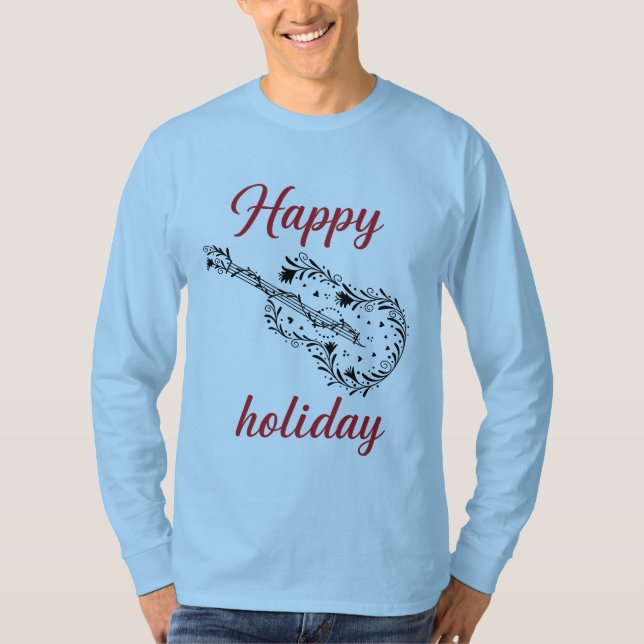 Glad Semester Manus Text Långärmad T-Shirt Musik (Framsida)