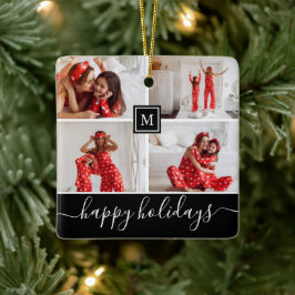 Glad semester Modern Familj Fotokollage Monogram Julgransprydnad Keramik