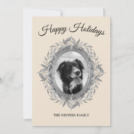 Glad semester Silvergrå bladkrans Foto Julkort