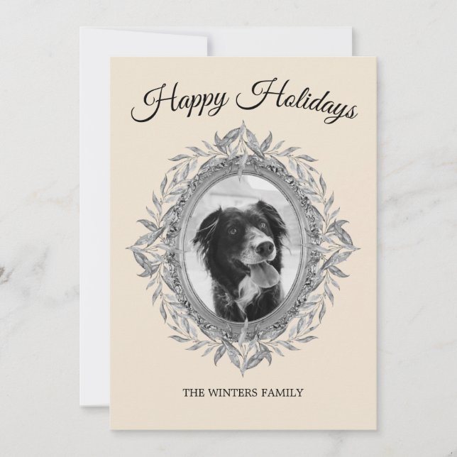 Glad semester Silvergrå bladkrans Foto Julkort (Framsida)