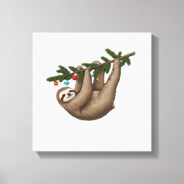 Glad seng på julgrensgren med ornament canvastryck (Framsida)