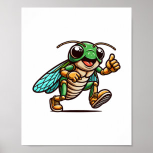 Glad seriefigur av syrsa som visar tummen upp för poster