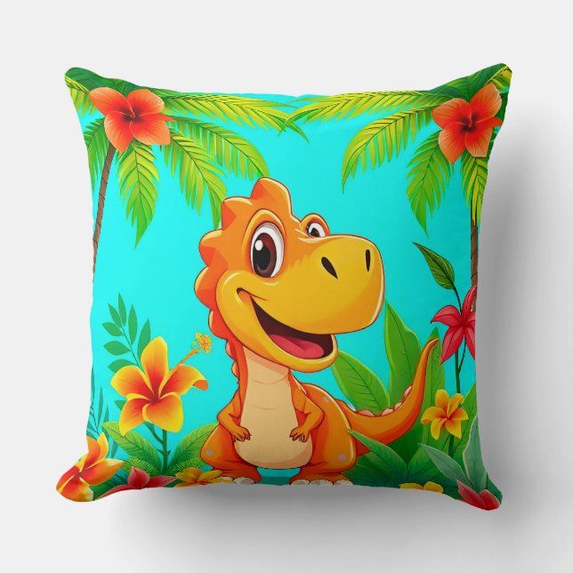 Glad seriefigur dino i tropisk djungel kudde (Framsida)