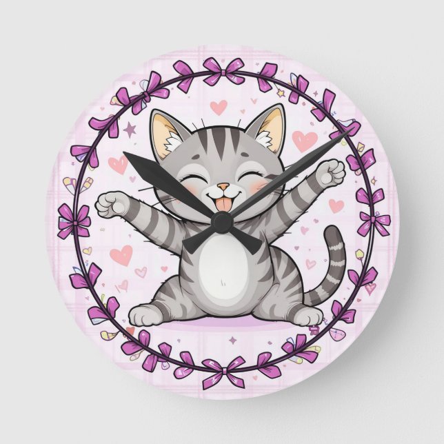Glad seriefigur katt illustration rund klocka (Framsida)
