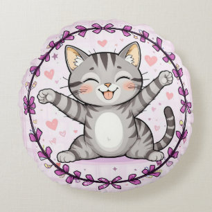 Glad seriefigur katt illustration rund kudde