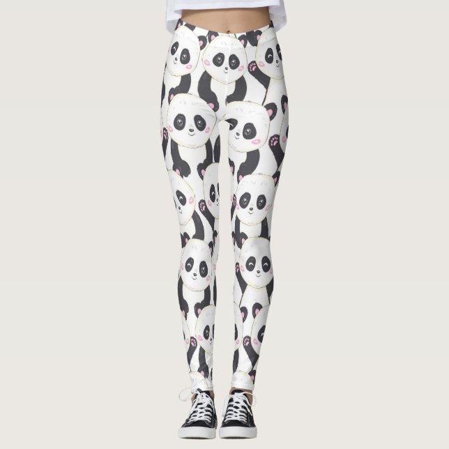 Glad seriefigur Panda Mönster Leggings (Framsida)